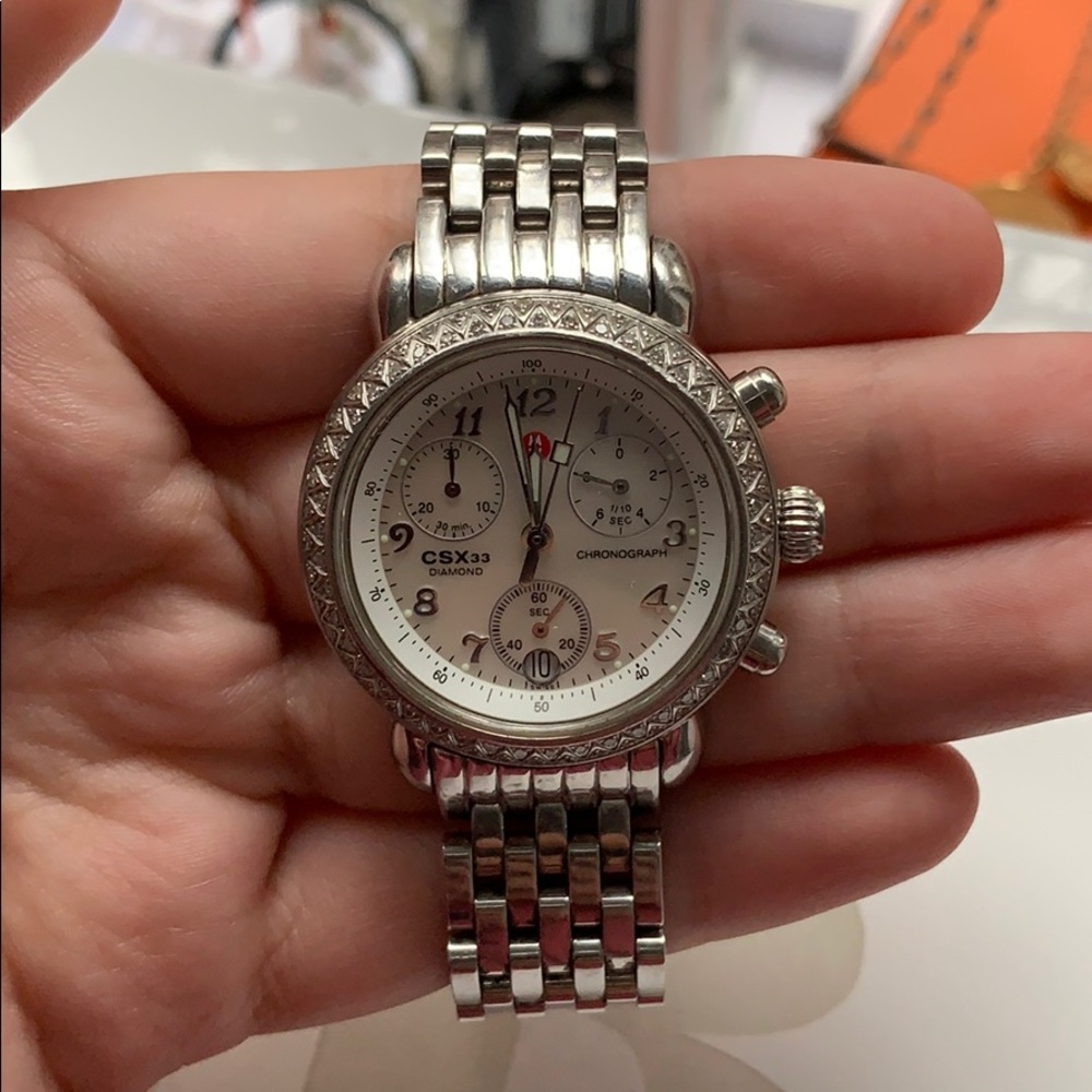 Michele pearl face and diamond watch